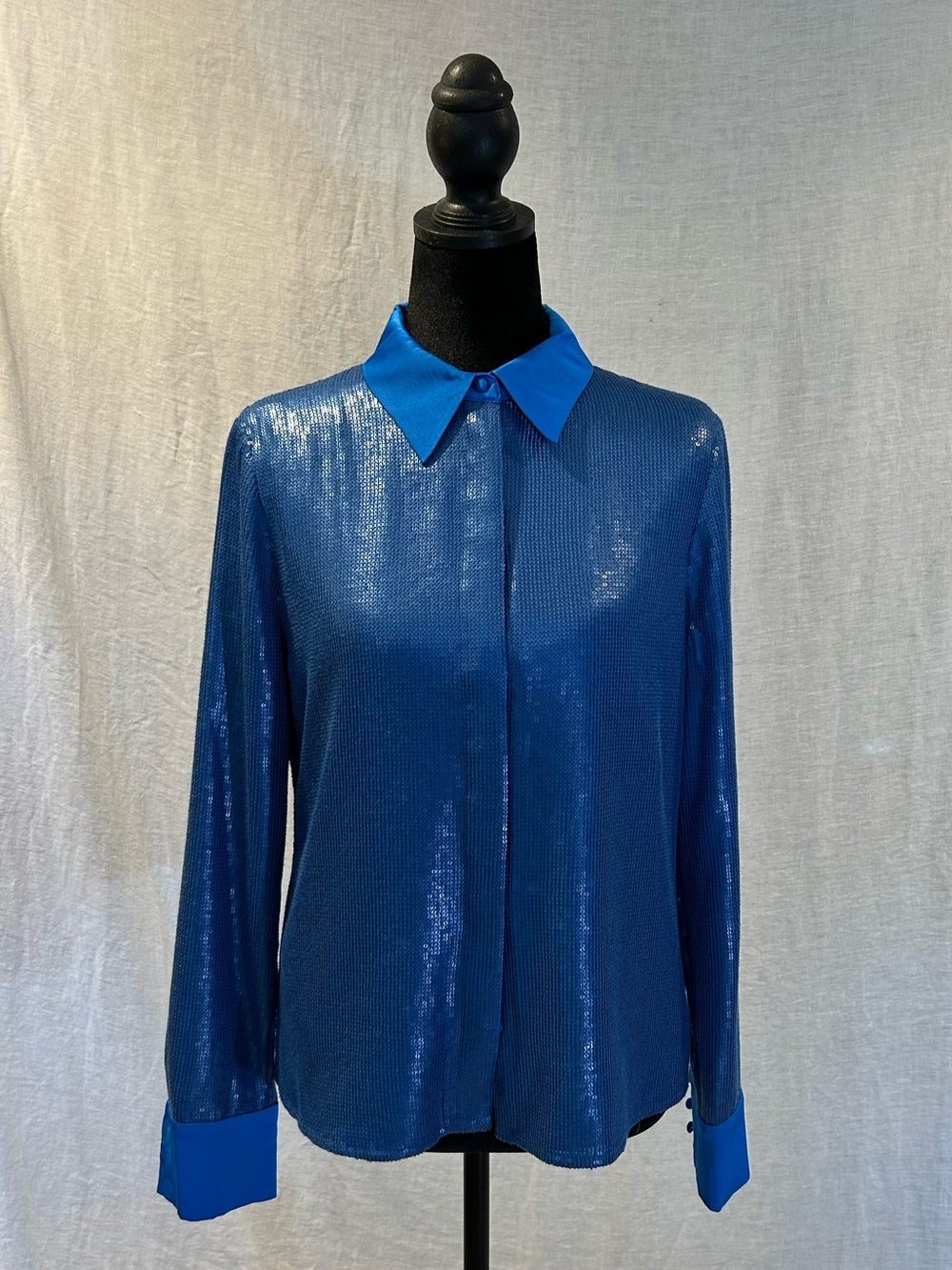 Alice + Olivia Willa Royal Blue Sequin Button-Down Shirt